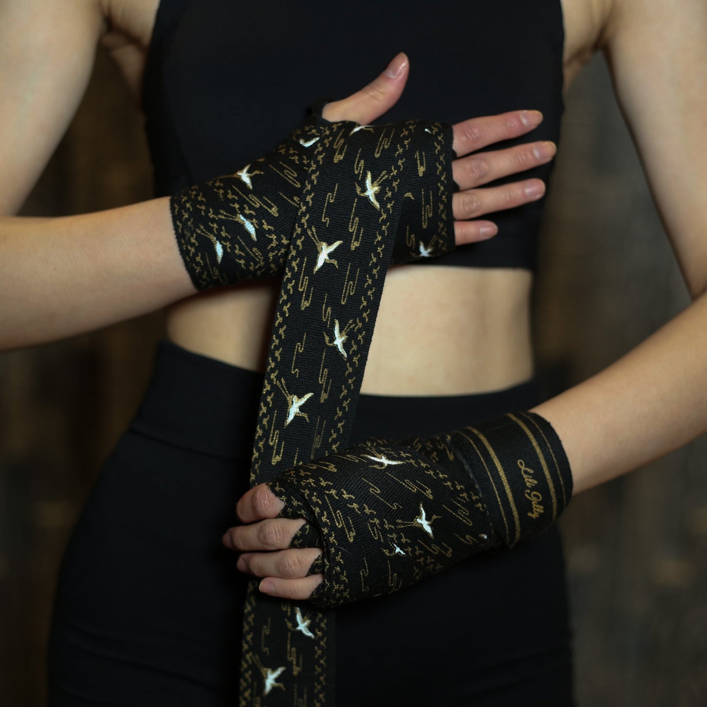 Golden Crane Black Hand Wraps
