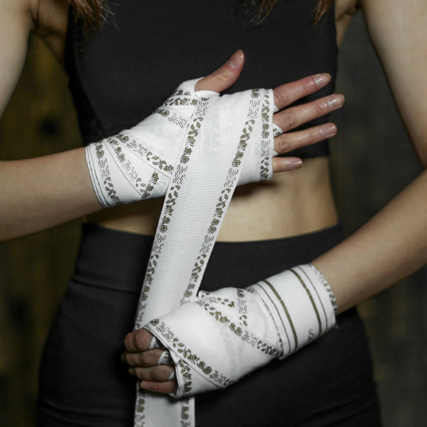 Golden Flower White Hand Wraps