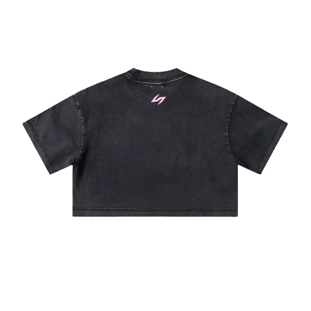 Oversized Washed Logo Training Crop Tee - Charcoal Black