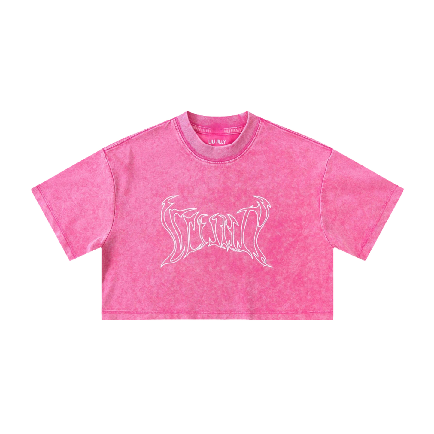 Oversized Washed Logo Training Crop Tee - Hot Pink