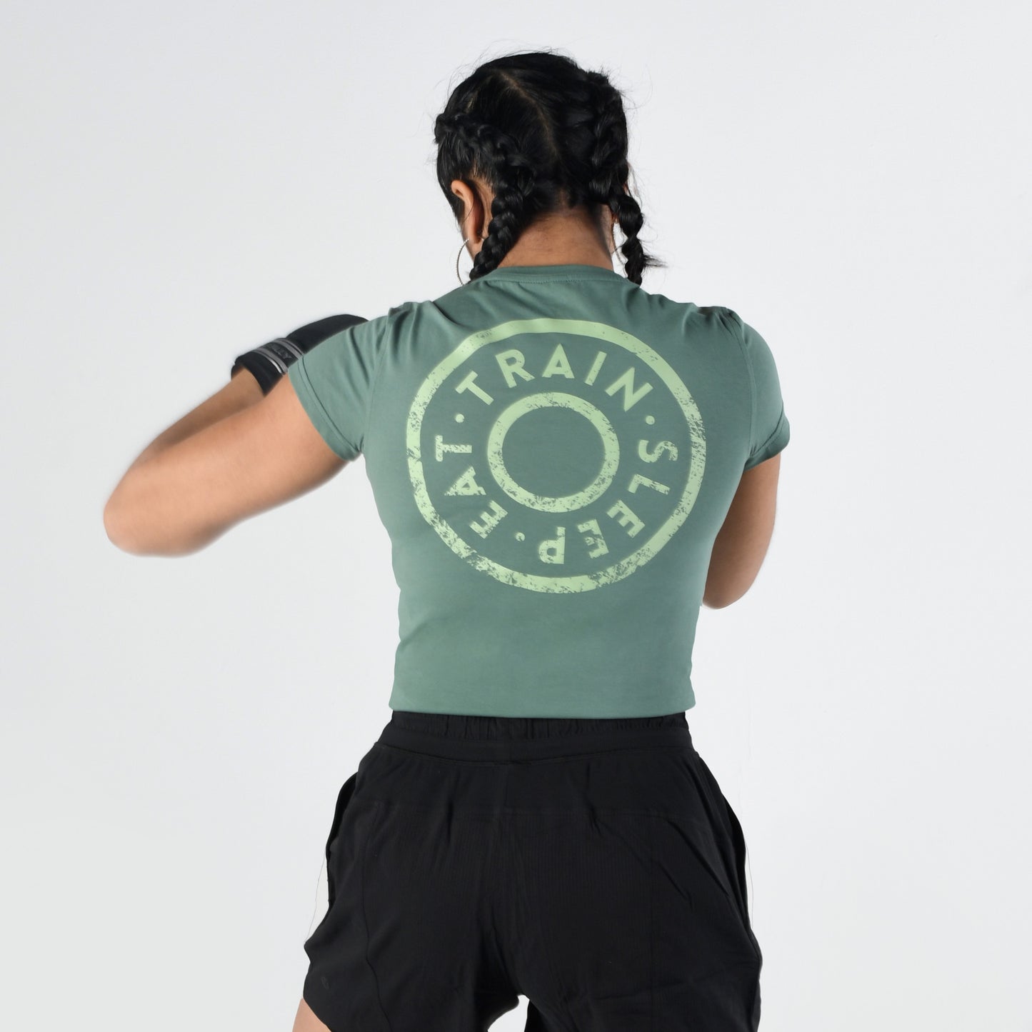 Eat Train Sleep Womens Tee - Olive Green